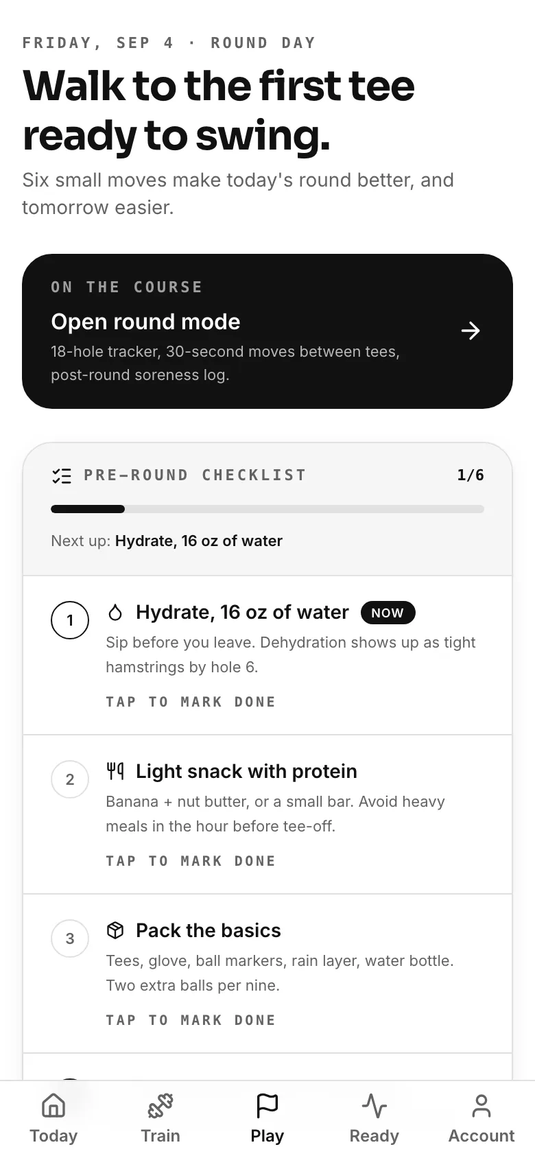 FitCaddie Play screen