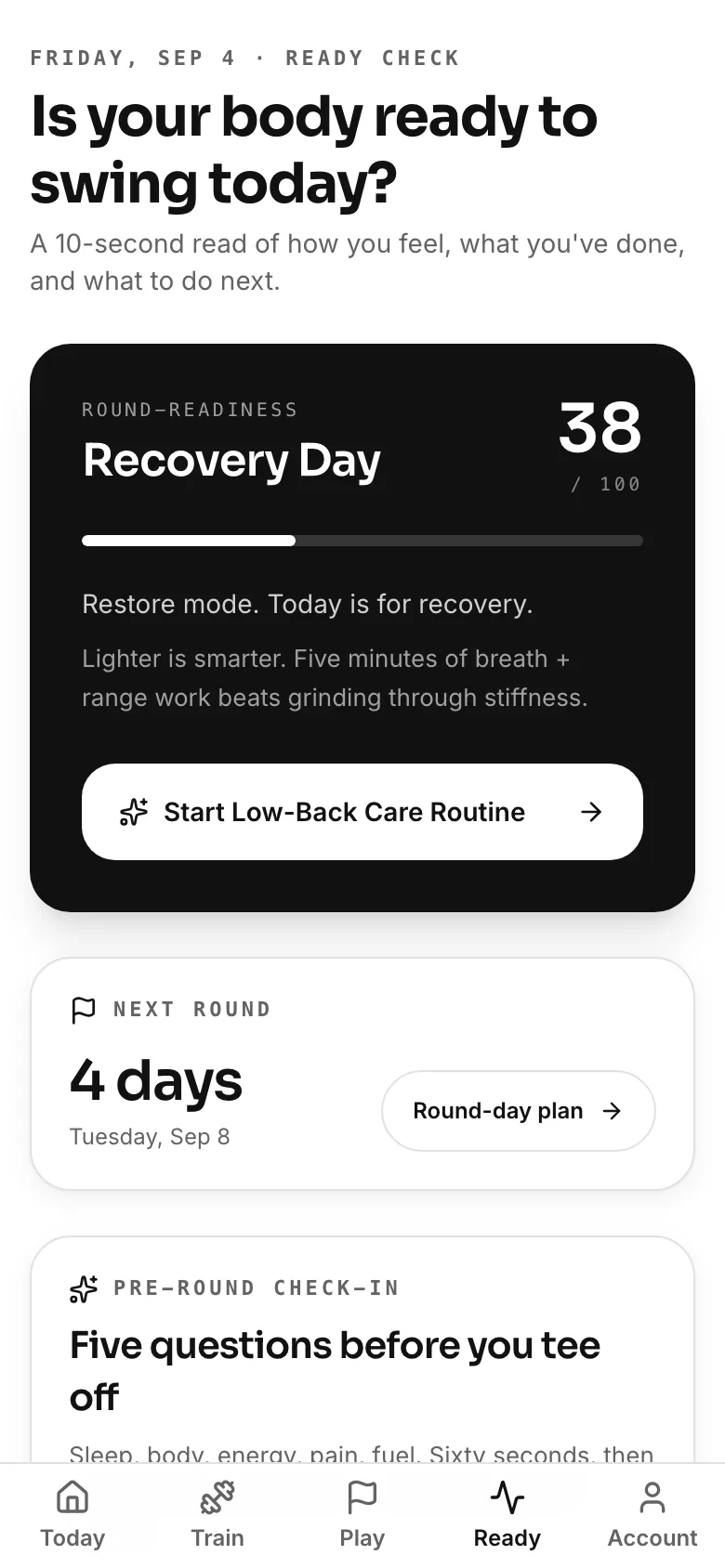 FitCaddie round readiness screen