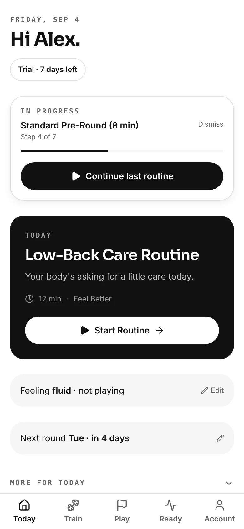 FitCaddie Today screen