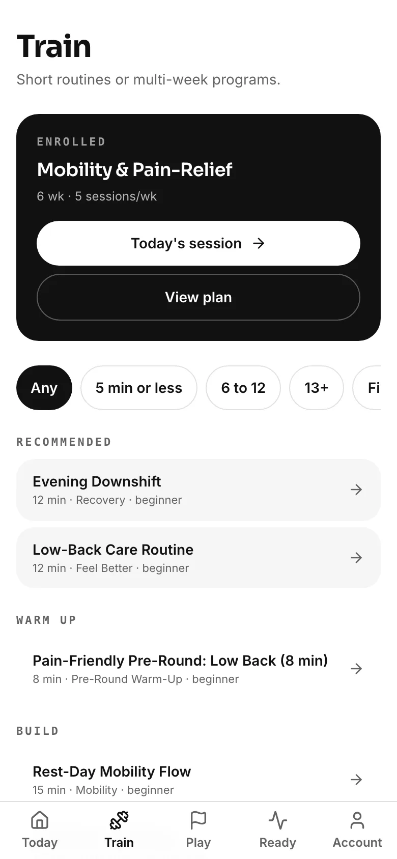 FitCaddie Train screen